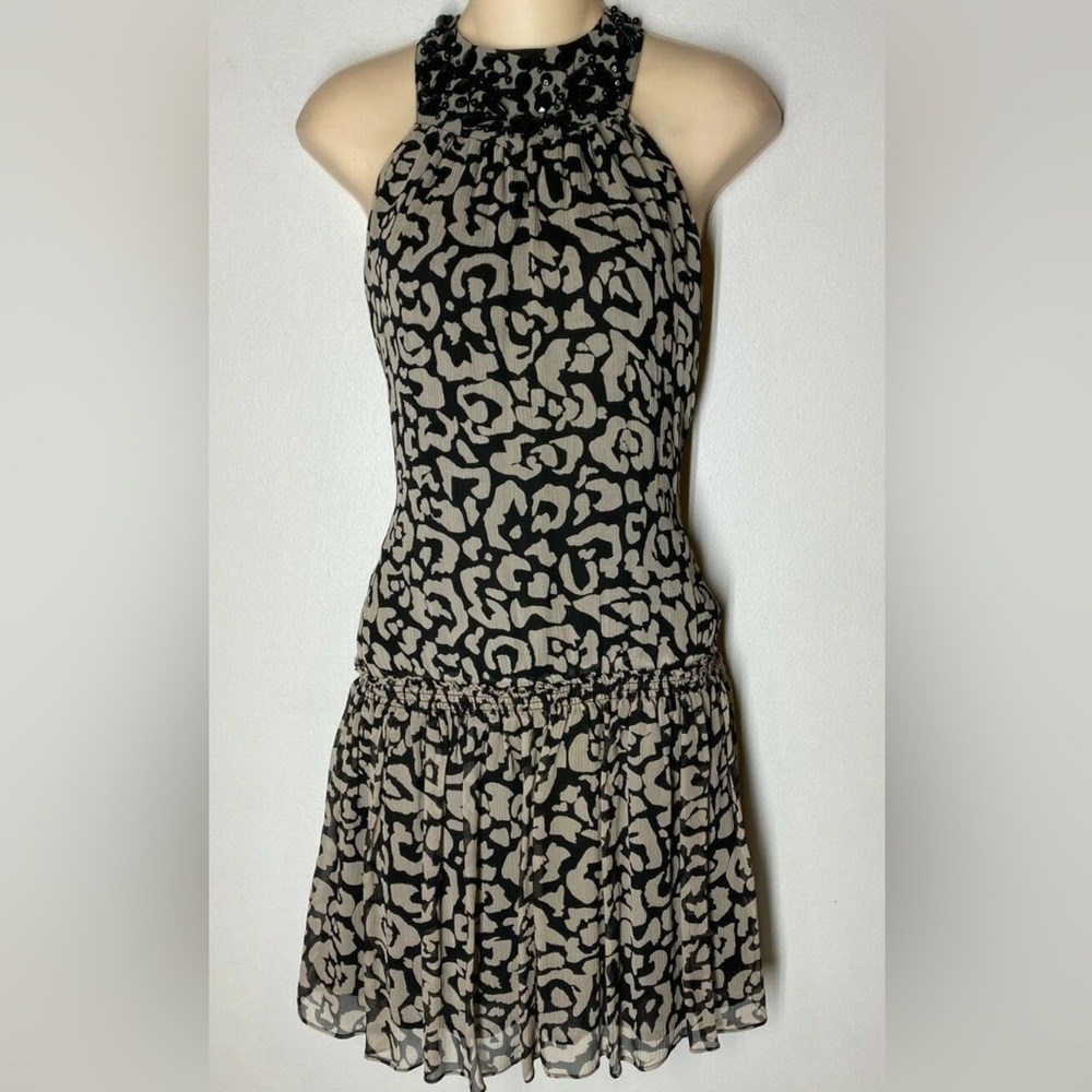 INC International Concepts Black and Beige Animal-Print Halter Midi Dress